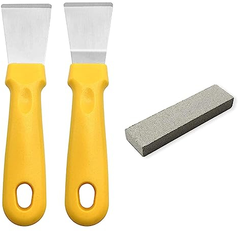 2 raschietti per pulizia per forni, stufe, piano cottura a induzione, raschietto multi-cucina in acciaio inox con manico in plastica,gialla,(versione diritta + versione piegata)