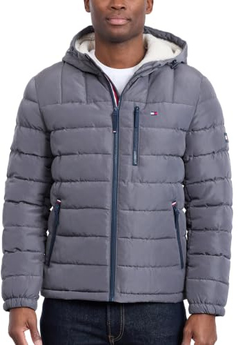 Tommy Hilfiger Adaptive Veste Matelassée Imperméable À Capuche Doublée Sherpa Manteau Homme (lot de 1)