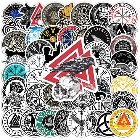 LYLSDSB 50 Stück Viking Piraten Aufkleber wasserdichte Trendy Vintage Aufkleber Vinyl Nordic Decals für Laptop Wasserflasche Skateboard Auto Fahrrad Handy Gitarre Computer Gepäck