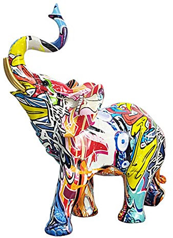 CLPEEN Peinture Nordique Graffiti ÉLéPhant Sculpture Figurine Art Coloré ÉLéPhant Statue RéSine Animal Statue DéCor A