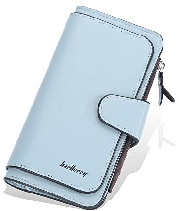 AIFILLE Kreditkartenetui mit Münzfach Geldbörse Damen mit 16 Karten Kreditkarten Etuis RFID Wallet for Women Kartenetui Clutch Portemonnaie Damen Groß Handtasche Münzbörsen mit Reißverschluss, Blau