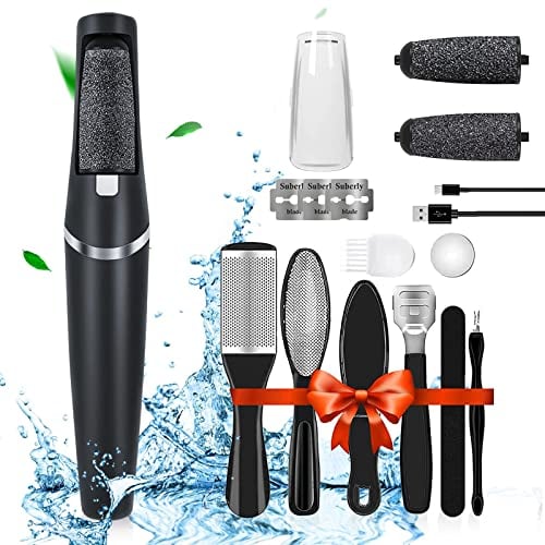 Electric Foot File, Dongxw Electric Foot Callus Remover,Pedicure Feet Care Kit with 2 Rollers,2 Speed and LED Light, Rechargeable IPX7 Waterproof Callus Remover for Foot Scraper Dry Dead Skin