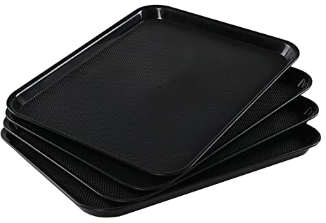 Obstnny 4 Pack Plastic Reusable Serving Trays Large, Black Fast Food Serving Trays, F
