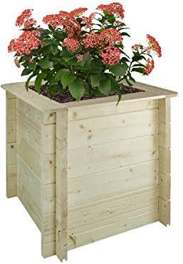 TIMBELA L’aiuola di giardino sopraelevata in legno - 58x58x57 cm - i vasi esterni per i giardini, balconi, terrazze, spezie, verdure- legno di pino/abete solido di 28 mm M618