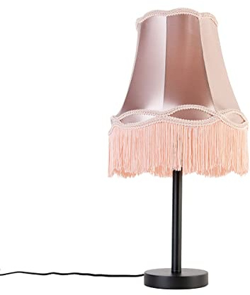 Qazqa classic-antique Tischleuchte mit Schirm, Tischlampe - Granny - Rosa, Rund, max. 40W, Geeignet für LED, 58.5cm, Ideal als Flur, Küche lampe, Schlafzimmerlampe und Wohnzimmerlampe