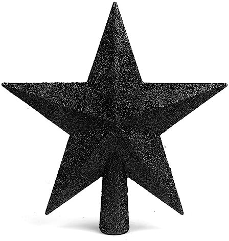 YYCRAFT Puntale per albero di Natale a forma di stella glitterata, 25,4 cm, nero