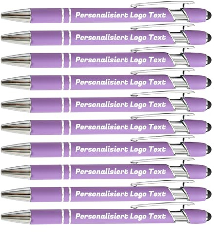 HEYZARDA Kugelschreiber mit Gravur Namen Logo, Lila, 20 Pcs | Personalisierter Stift, mit Touchpen, Touchscreen Stifte, für Hochzeit, Eigenem, Kirche, Party, Geschenke, Metall