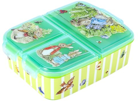 Zawadi Global Peter Rabbit Kids Childrens Multi Compartment Rectangular School Travel Lunch Food Box Sandwich Bento Container, BPA Free