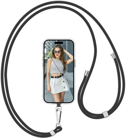 Flyzoo Handykette Universal, Handy Kordel aus Robust Nylon, Einstellbar Crossbody Handyschnur & Handy Band zum Umhängen, Kompatibel mit Jedem Smartphones für Meisten Handyhüllen -Ohne Hülle (Schwarz)