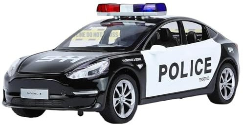 CUTSUGOK maßstabsgetreues Auto 1:24 für Tesla Model 3 Polizeiauto Hohe Simulation Druckgussauto Metalllegierung fertiges Modellauto Modellfahrzeug zum Sammeln(B)