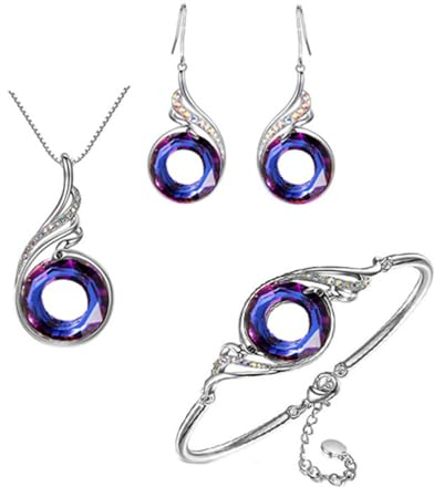 KBRPEY Schmuckset Flügel Kristall Anhänger Halskette Ohrringe Armband Damen Silber Schmuck Elegante Accessoires