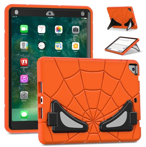 AKABEILA Funda Compatible con Tablet Apple iPad 9.7 5ª/6ª (2017/2018)/iPad Air 2/iPad Pro 9.7 Ligera a Prueba de Golpes Resistente con Soporte para niños bebés Naranja y Negro