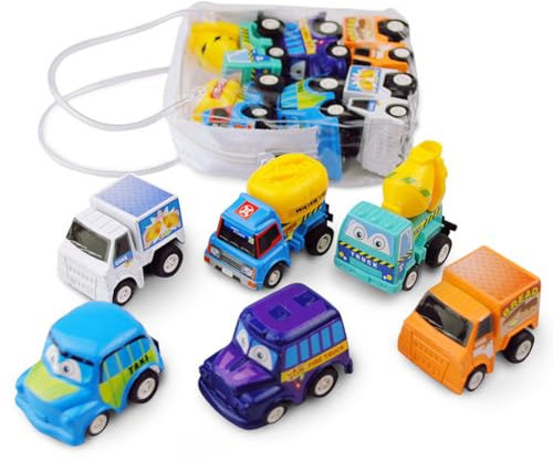 YOBOKO Toddler Car Toys, Birthday Gifts for Children Boys/Girls, Return Cycle Pull-Back Vehicle Car Toys Small Size Mini Cartoon Truck Engineering Toy Model (6 in 1, Pull-back)