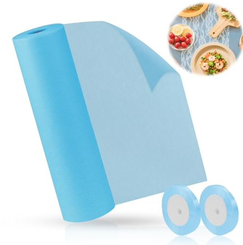 Vlies Tischläufer 30cm x 25m Dekoratives Tischband Hellblau Edle Tischdeko mit Geschenkband für Geburtstage & Hochzeiten, Taufe,Konfirmation oder Kommunion usw