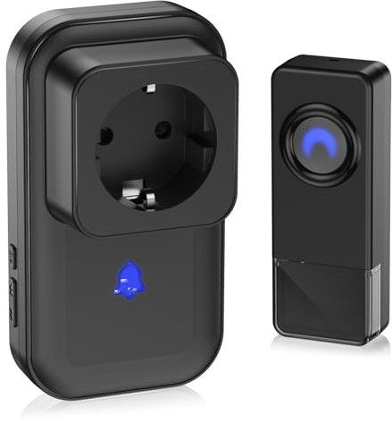 Funkklingel Set, Kabellose Türklingel mit EU-Steckdose, IP55 Funkklingel wasserdicht außen haustür Set, 260M Funk Reichweite, 58 Klingeltönen doorbell Mit LED - Schwarz