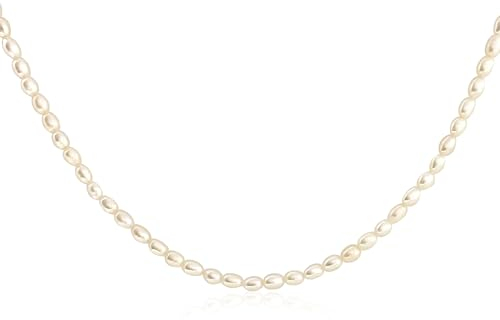 Mary & Jules Perlenkette Damen Gold mit echten Süßwasserperlen und 925 Sterling Silber - aus recyceltem Silber, vergoldet, Perlenkette Gold Damen für Frauen & Mädchen