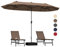 RELAX4LIFE Grand Parasol de Jardin Extérieur avec Pied, Parasol Double Terrasse avec Manivelle, Polyester Hydrofuge, Protection UV, 2 Sacs de Sable, Montage Facile, pour Marché Terrasse (Marron)