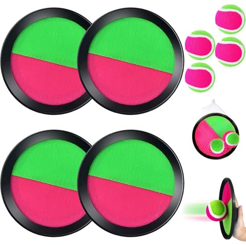 YOUYIKE Captura Bolas Raqueta Set, Juego de Bola y Lanzamiento Playa Agua Jardin Exterior Interior Piscina Terraza, 4 Palas y 4 Bolas para Infantiles Adult Cumpleaño Pascua Regalo