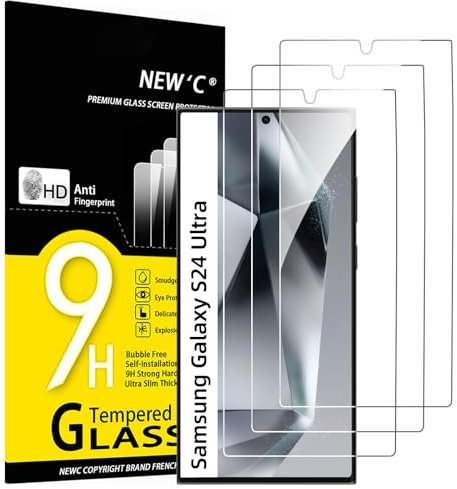 NEW'C 3 Pezzi, Vetro Temperato per Samsung Galaxy S24 Utra (NON PER Samsung S24 / S24+), Pellicola Prottetiva, Senza Bolle, Durezza 9H, 0,33mm Ultra Trasparente, Ultra Resistente