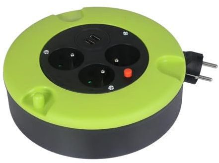 Germina Garden Reel Extension Cable IP20 5m Thick Winding Crank + 3 Outlets + USB