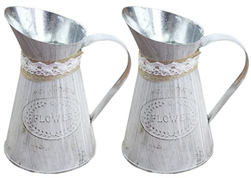 Iron Flower Pot Flower Bucket Rustic Iron Jug Vintage Garden Pitcher Flower Metal Vase Desktop Plants Pot for Home Decor 2PCS