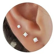 Halora Ohrringe Silber Stecker Ohrstecker Silber Klein Set Damen Herz Ohrringe FüR Mehrere OhrlöCher Silver Opal Earrings for Women