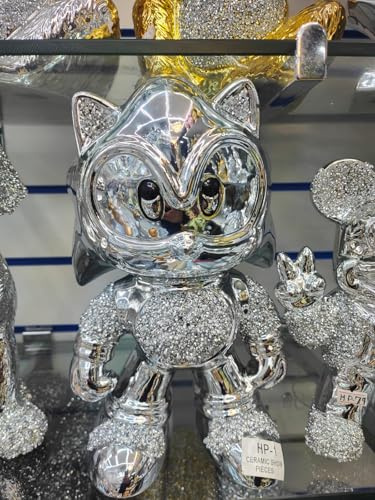 Biznest Xl Crushed Jewel Diamond Silver Sonic Ceramic Ornament Bling Sparkly Shelf Sitter Home Decor 35Cm