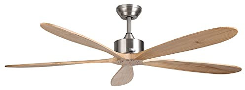 reiga Ventilatore da soffitto in legno con luce e telecomando 152cm, ventilatore da soffitto in legno naturale a 5 pale con luce LED, ventilatori da soffitto per interni silenziosi con lampade