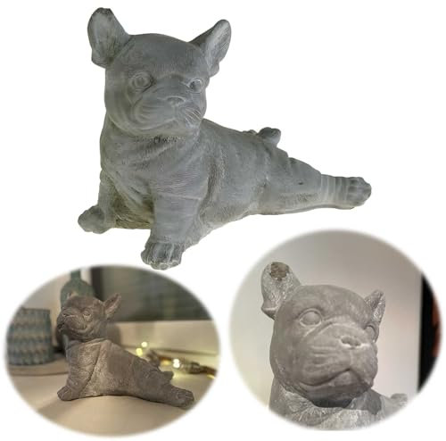 LS-LebenStil Beton Deko Französische Bulldogge 25x10cm Frenchie Shabby Grau Weiß Figur Statue Objekt sitzend liegend perfekt für Hundeliebhaber als Tisch-Deko Dekoration Tier Yoga Bull Dog Ornament