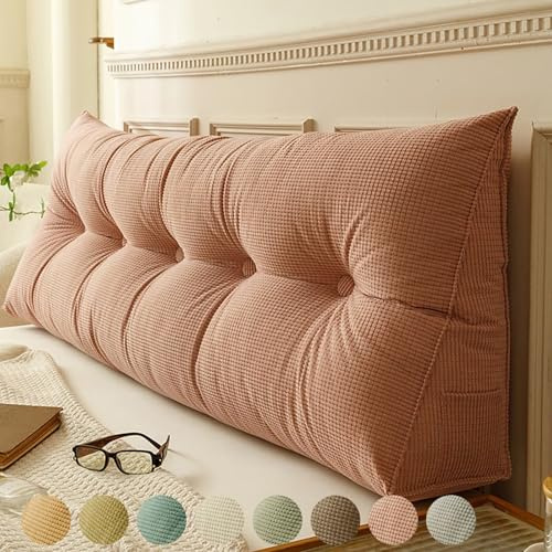 Rückenkissen Bett Rosa 80cm, Groß Lesekissen für Bett und Sofa, Cord Bettkissen Rückenlehne Rückenpolster Keil Kopfteil Kissen, Dreieckige Rückenstützkissen Keilkissen Lendenkissen Kopfkissen