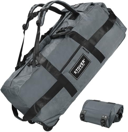 STOVER Rolling Duffel Bag with Wheels, Large Travel Duffle Bag, Collapsible with Backpack Shoulder Straps for Men Women, Grey, 80L