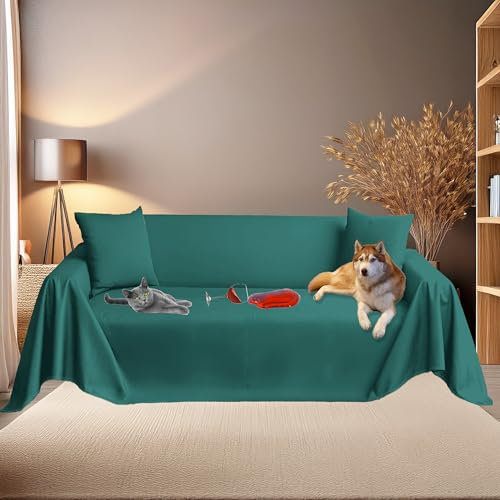 Byour3 – Sofabezug SUPER WASSERDICHT 3 2 4 Sitzer - Sofaschoner Katze Hund Kinder Haustiere - Sofaschutz Fleckenabweisender Anti Tierhaare Sofa-Abdeckung Rechteckig Waschbarer (Petrolium, 3/4 Sitzer)