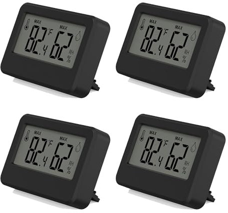 Puleuroy 4PCS Indoor Electronic Digital Hygrometer and Thermometer, Reptile Thermometer with Magnetic & Tablestand, Temperature and Humidity Black