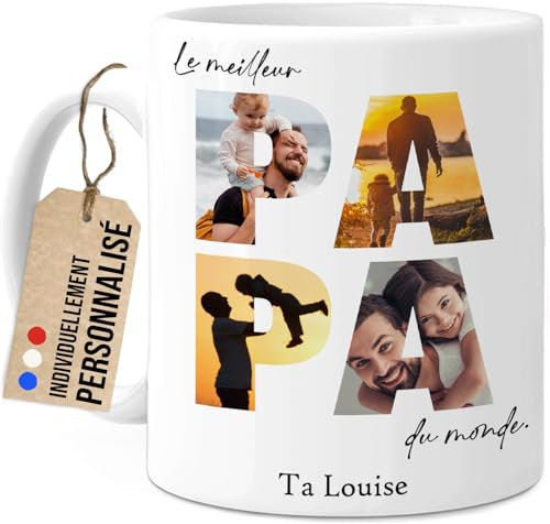Cupdarling® Tasse Personnalisable Cadeau Papa - Meilleur Papa - Cadeau Anniversaire Papa - Cadeau Fete Des Peres Tass - Céramique - 4 Photos - 330 mL