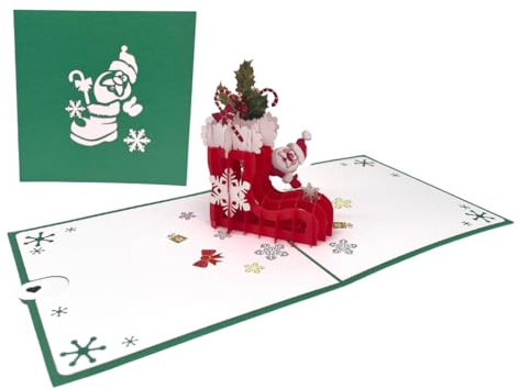 3D Pop-Up Weihnachtskarte mit Nikolausstiefel, Handgemacht, Grün