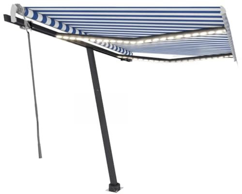 Home & Garden – Manuelle Markise mit LED versenkbar, 300 x 250 cm, Blau und Weiß, Möbelwahl