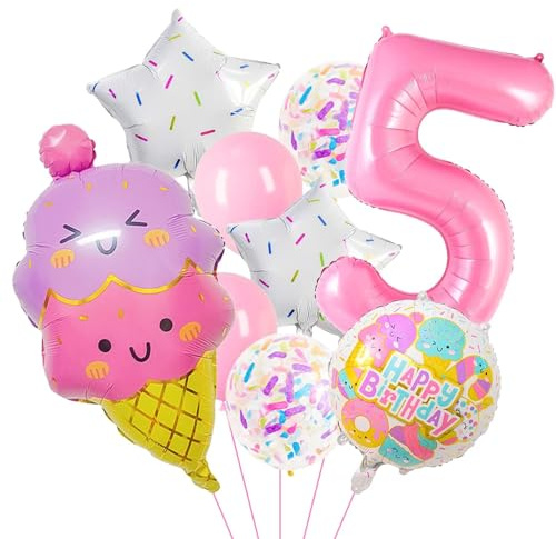Eiscreme Folienballon Geburtstag Mädchen, 9 Stück Eiscreme Luftballons Pastellfarben Party Luftballons Mädchen Eiscreme Helium Ballons Geburtstag für Kinder Party Dekorationen (5)