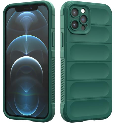 RIIMUHIR Coque en Silicone Compatible avec iPhone 12 Pro Max, Étui Protection Antichoc, Housse avec Protege de Camera, Doublure Douce en Tissu Microfibre Protection Complète (Vert Foncé)