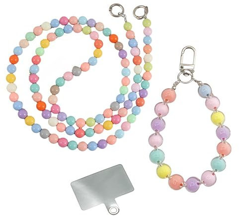 SDXCJY Beaded Phone Bracelet Strap,Beaded Phone Bracelet Strap short wrist,cell phone cord for hanging, universal reversal band including. (Colorful)