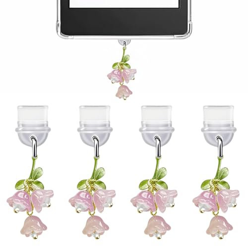 4 Stück Maiglöckchen USB C Staubschutz, Silikon USB C Schutzkappe, Ladebuchse Schutz USB C Abdeckung, Handy Staubschutz Stöpsel für Iphone/Samsung Etc, Smartphone Zubehör