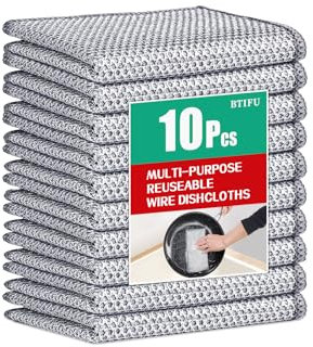 BTIFU 10 PCS Multipurpose Wire Dishwashing Rag,Non-Scratch Steel Mesh Cloth,Wire Dishcloth for Wet and Dry,for Kitchen Cleaning,Sinks, Dishes,Stove Top,7.87 X 7.87