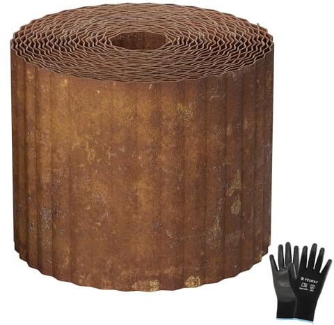 Velway Rasenkante Cortenstahl Gewellt 12,2m x 15cm | Flexible Beeteinfassung Metall Rostoptik, Dekorative Beetumrandung Beetbegrenzung Mähkante Garten, Rasen, Beete und Kieswege