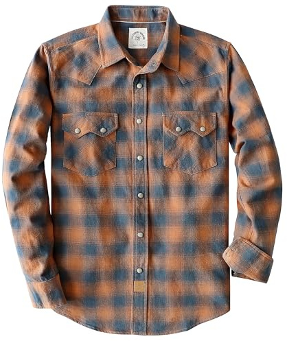 Dubinik® 6.3 oz Flanellhemd Herren Langarm Western Hemd Mit Druckknöpfen | Reine Baumwolle, Kuscheliges, Doppelten Brusttaschen, Weich und Warm, langlebig, Vintage, für Alltag, Arbeit und Outdoor