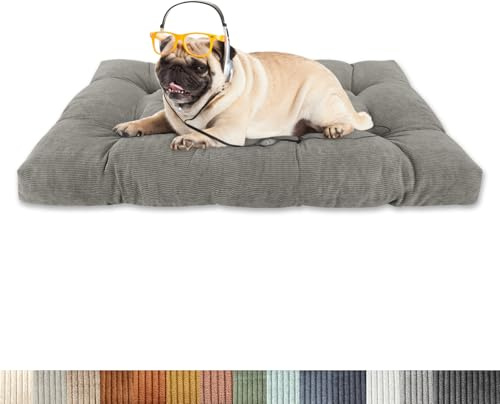 Lsjoaw Orthopädisches Hundebett 85x55x8cm Cordstoff Dog Bed Kleine Hundesofa Plüsch Hundekissen Grosse Hunde Hundecouch rutschfest Unterseite Mittelgroße Hundekörbchen Grau