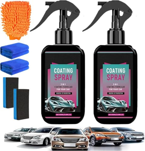 Kit Premium D'Entretien Automobile, 3 en 1 Spray De RevêTement Pour Voiture -2 Bouteilles 100ml, 100% SûR Pour La Peinture Des, ImperméAble et Anti-PoussièRe Car Care Set (2 rouge)