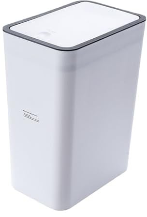 10L Bathroom Trash Can with Lid, Push Press Kitchen Bin, Slimline Waterproof Garbage Can, Covered Rubbish Bin Narrow, Dog Proof, Kitchen Compost Ashcan, Plastices Waste Basket for Narrow Spaces, White