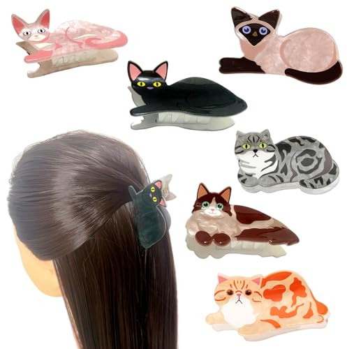 Lot de 6 pinces à cheveux en forme de griffe de chat, accessoires de cheveux mignons pour filles, barrettes d'animaux amusantes, pinces à cheveux décoratives en forme de chat moyen pour femme
