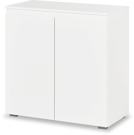 smart Kommode weiß, Sideboard aus Holzwerkstoff foliert mit 2 Türen, Regal für Wohnzimmer, Schlafzimmer & Flur, 80x80x40 cm
