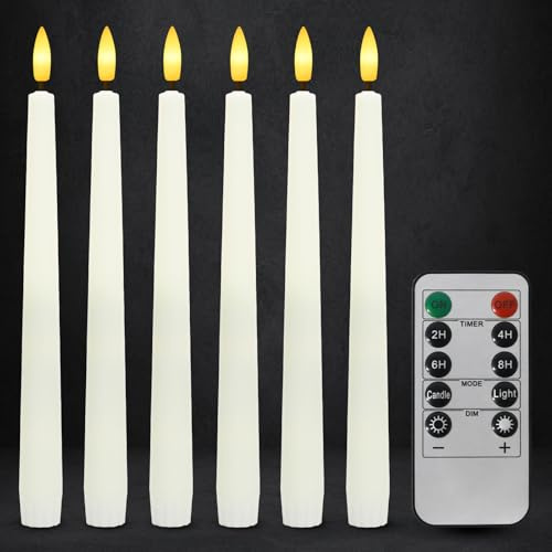 Dixmas LED Stabkerzen mit Fernbedienung, 6er Set Flammenlose LED-Kerzen mit Timerfunktion, Fensterkerzen, für Weihnachtsdeko, Hochzeit