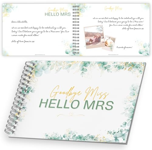 Goodbye Miss Hello Mrs Bridal Gästebuch – Hochzeitserinnerung & Nachricht Andenken mit floralem Golddesign | 60 Seiten für Gäste zum Schreiben von besonderen Nachrichten, Erinnerungen & Fotos